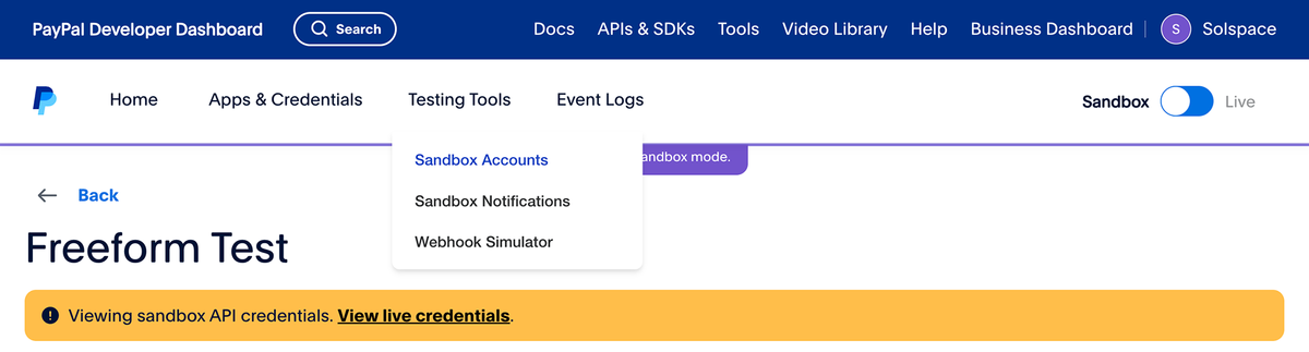 PayPal Sandbox - Accounts