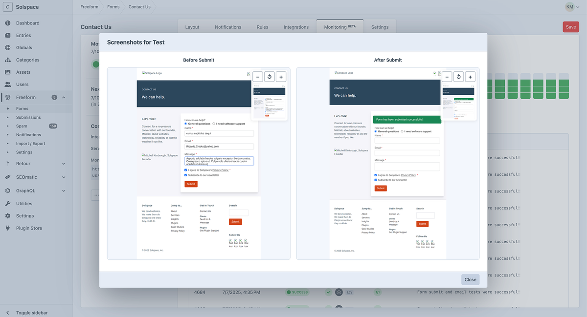 Screenshots inside Form Monitoring tab in form builder