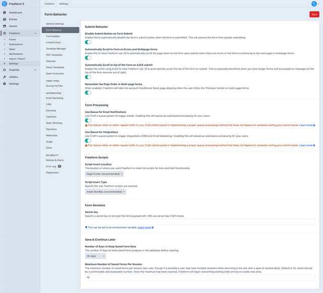 Form Behavior Settings