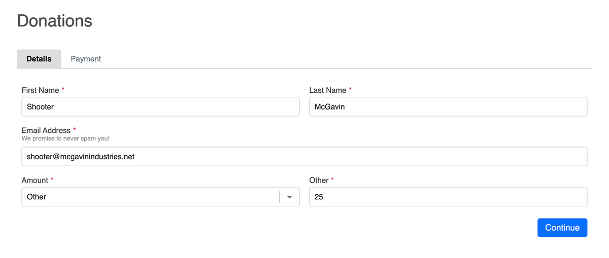 Rendered Donation form page 1