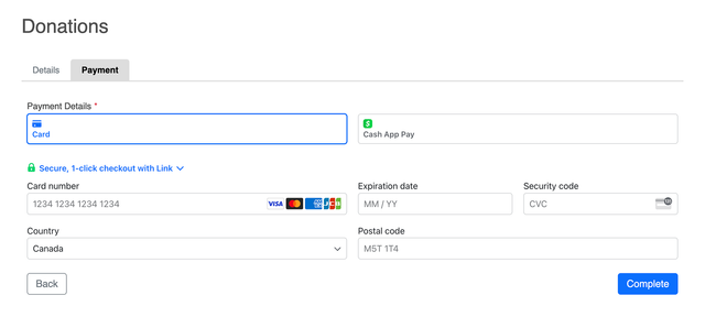 Rendered Donation form page 2