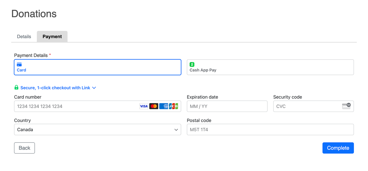 Rendered Donation form page 2