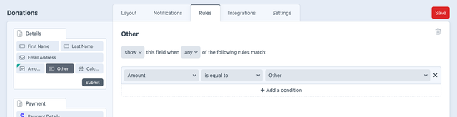 Conditional Rules for Donation form