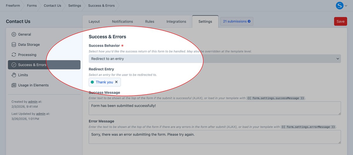 Set a Craft Entry as the return for the form