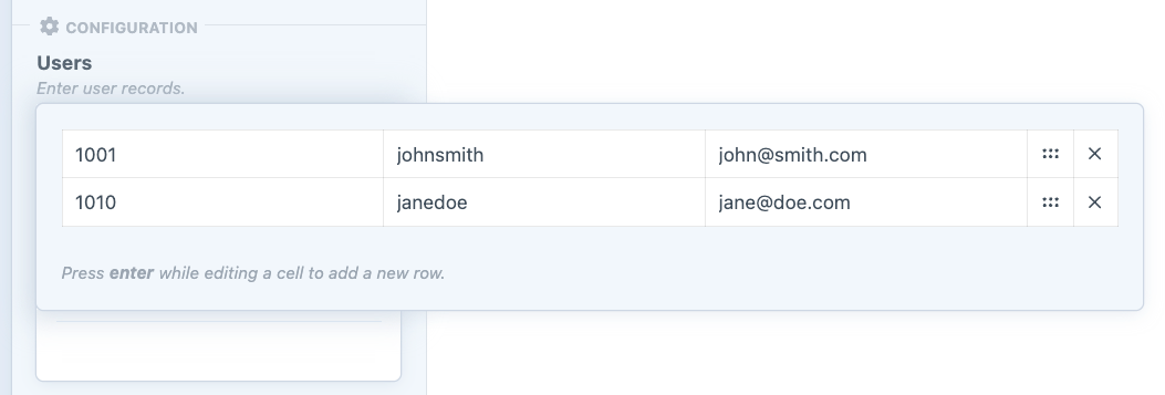 Tabular Data Property Editor Preview