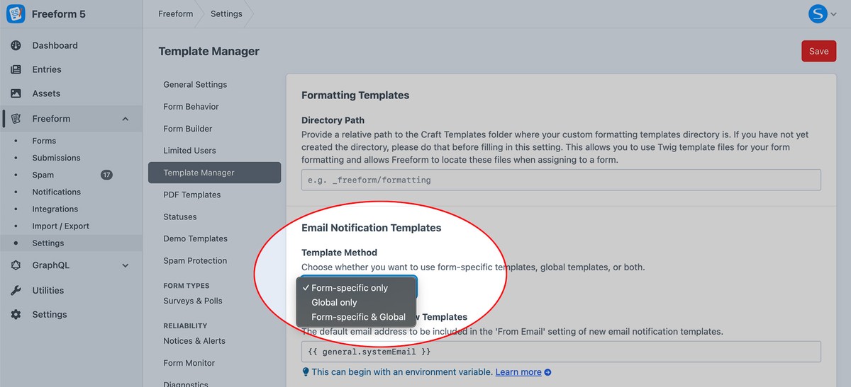 Email Notification Template Method setting in Template Manager