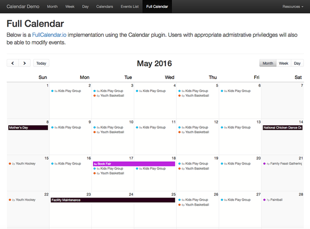 FullCalendar JS library - Month view