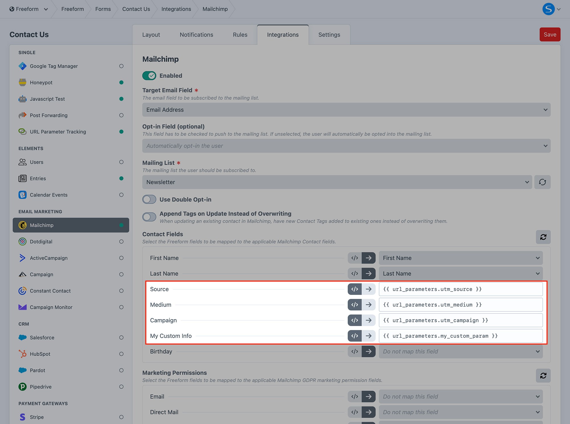 URL Parameter Tracking - Integrations | Freeform 5.x for Craft | Solspace