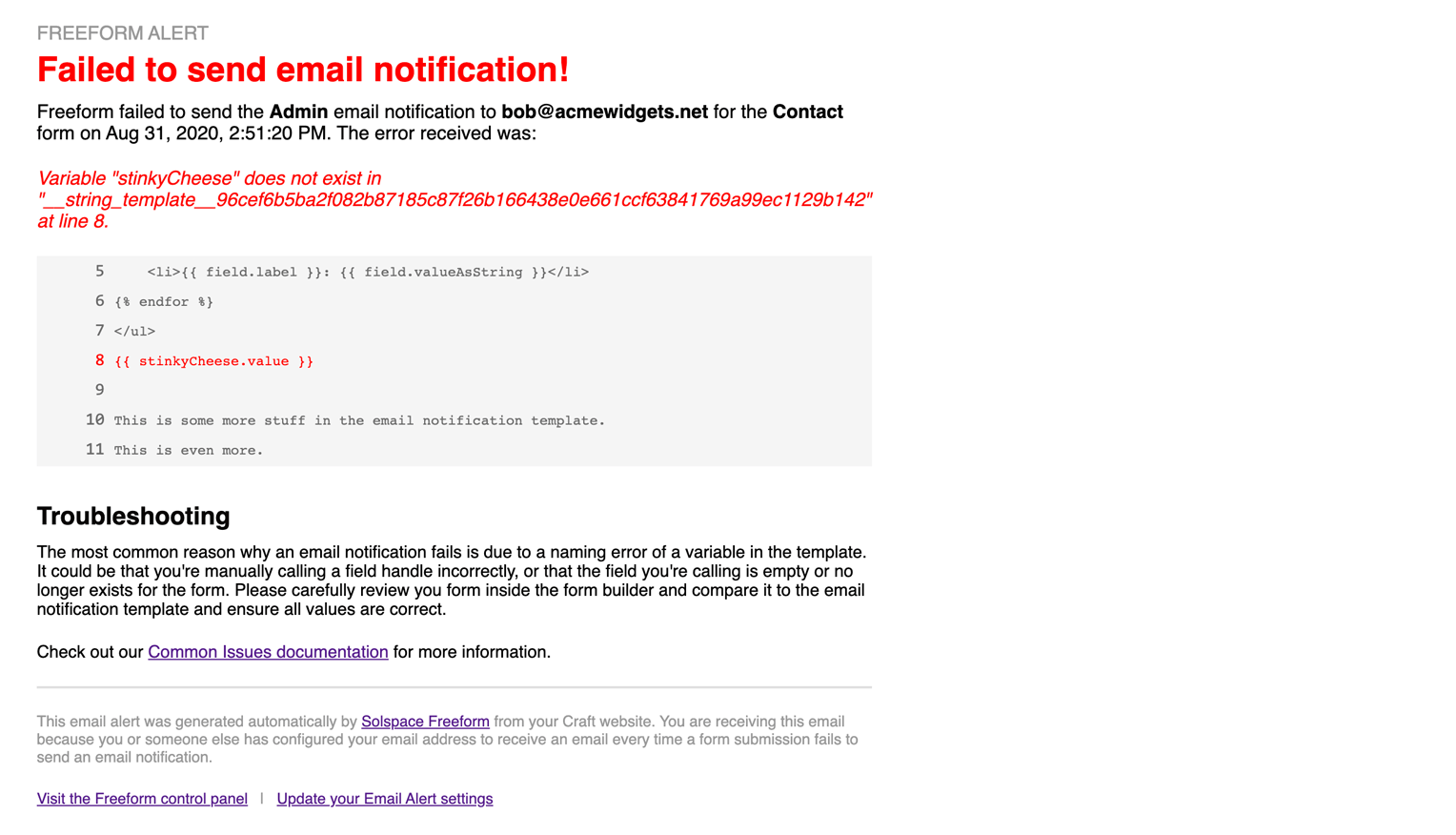 email com número de erro de garantia completa