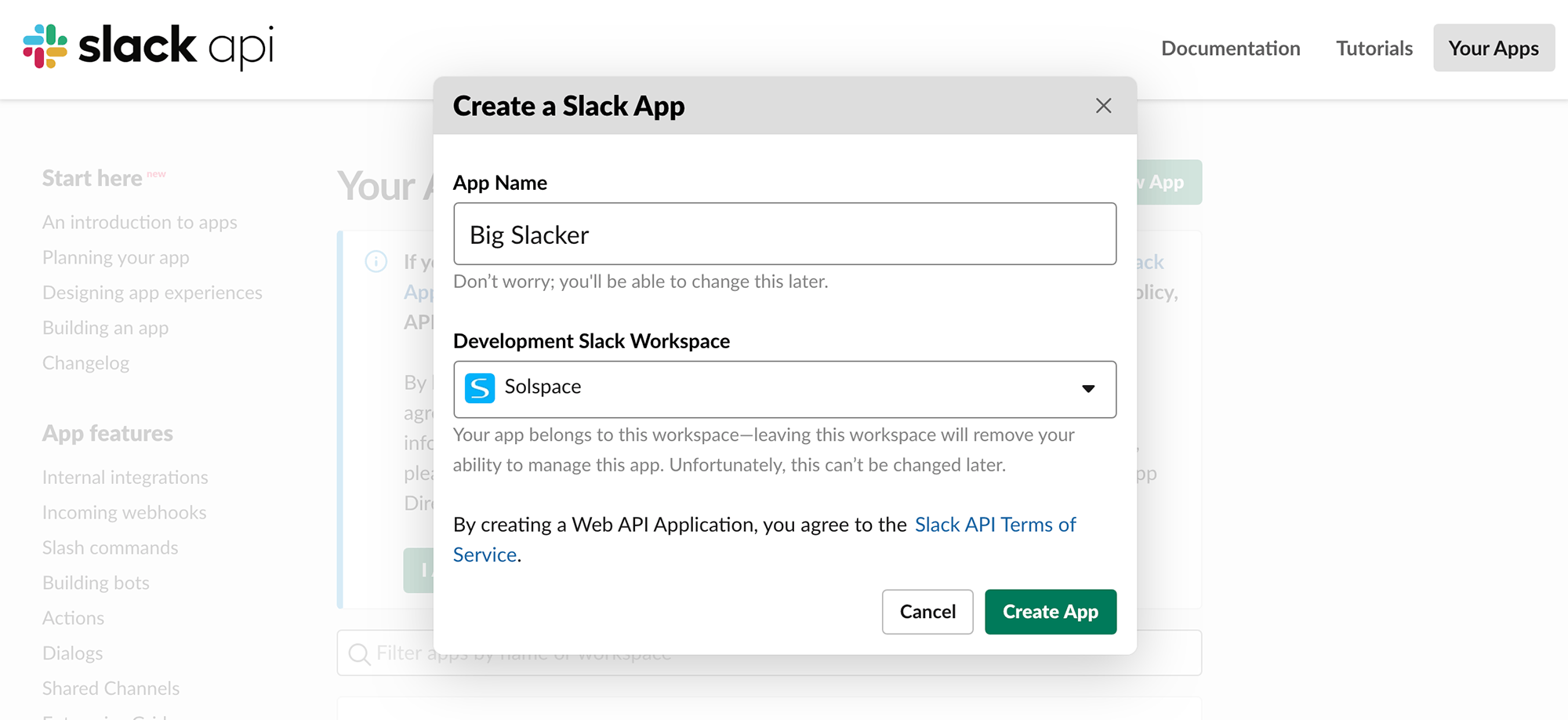 Slack App creation