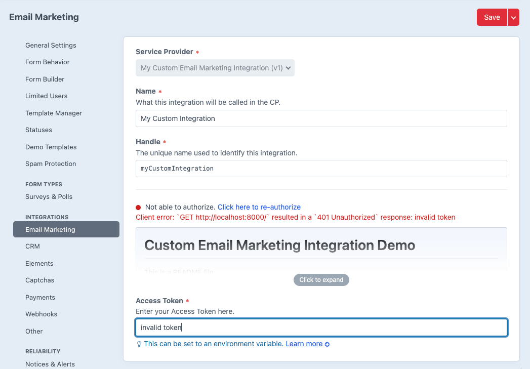 Custom Email Marketing integration