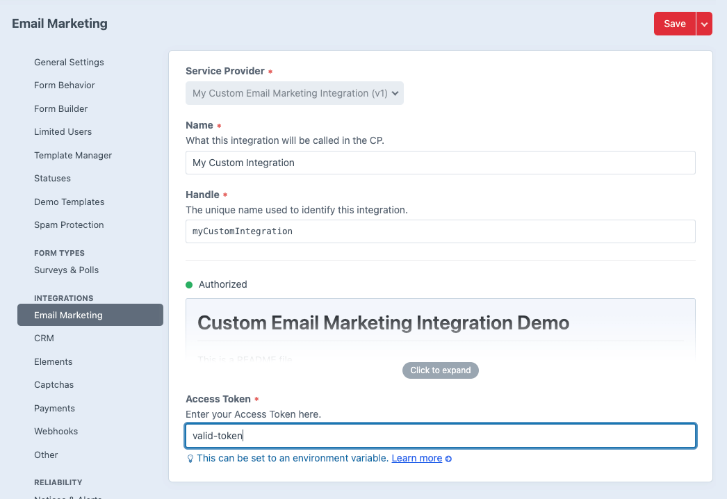 Custom Email Marketing integration