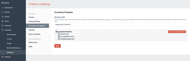 Form builder formatting templates settings